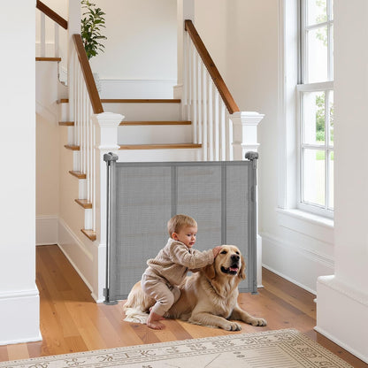 VEVOR Retractable Baby Gate, 34 inch Tall, Extends up to 71 inch Wide, Retractable Gate for Kids or Pets, Mesh Material, Easy to Install for Indoor Stairs, Doorways, Hallways, Playrooms, Gray