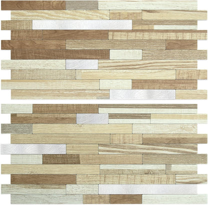 AULIGET 20 Sheets Peel and Stick Backsplash, Black & Grey Wood Look PVC Mixed Metal Stick on Backsplash Tiles for Kitchen
