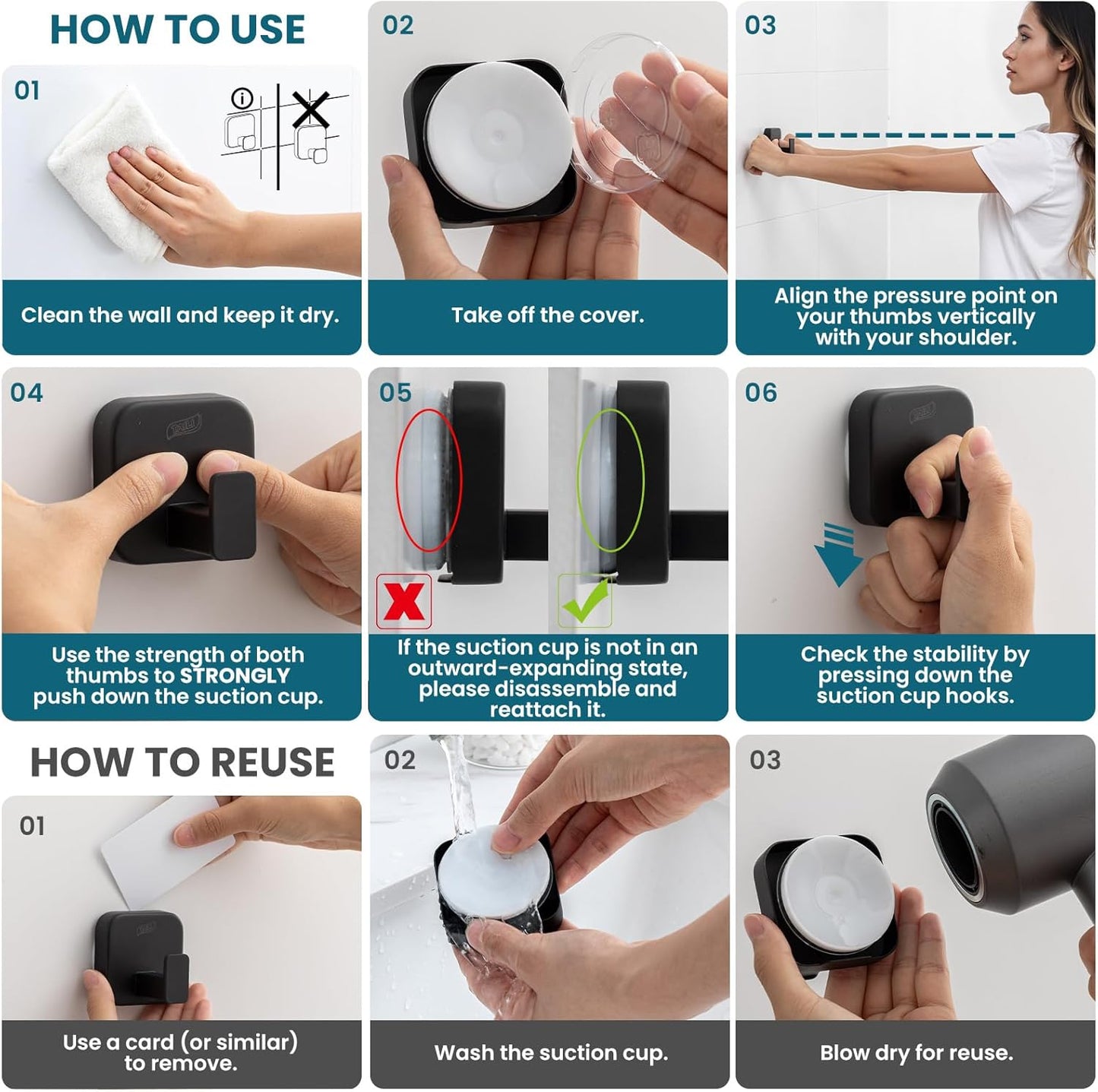 TAILI Suction Cup Razor Holder in Shower 2 Pack, Towel, Loofah, Shaver Holder for Bathroom Wall, Powerful Suction Cup Shower Hooks, Easy to Install and Reuse, White