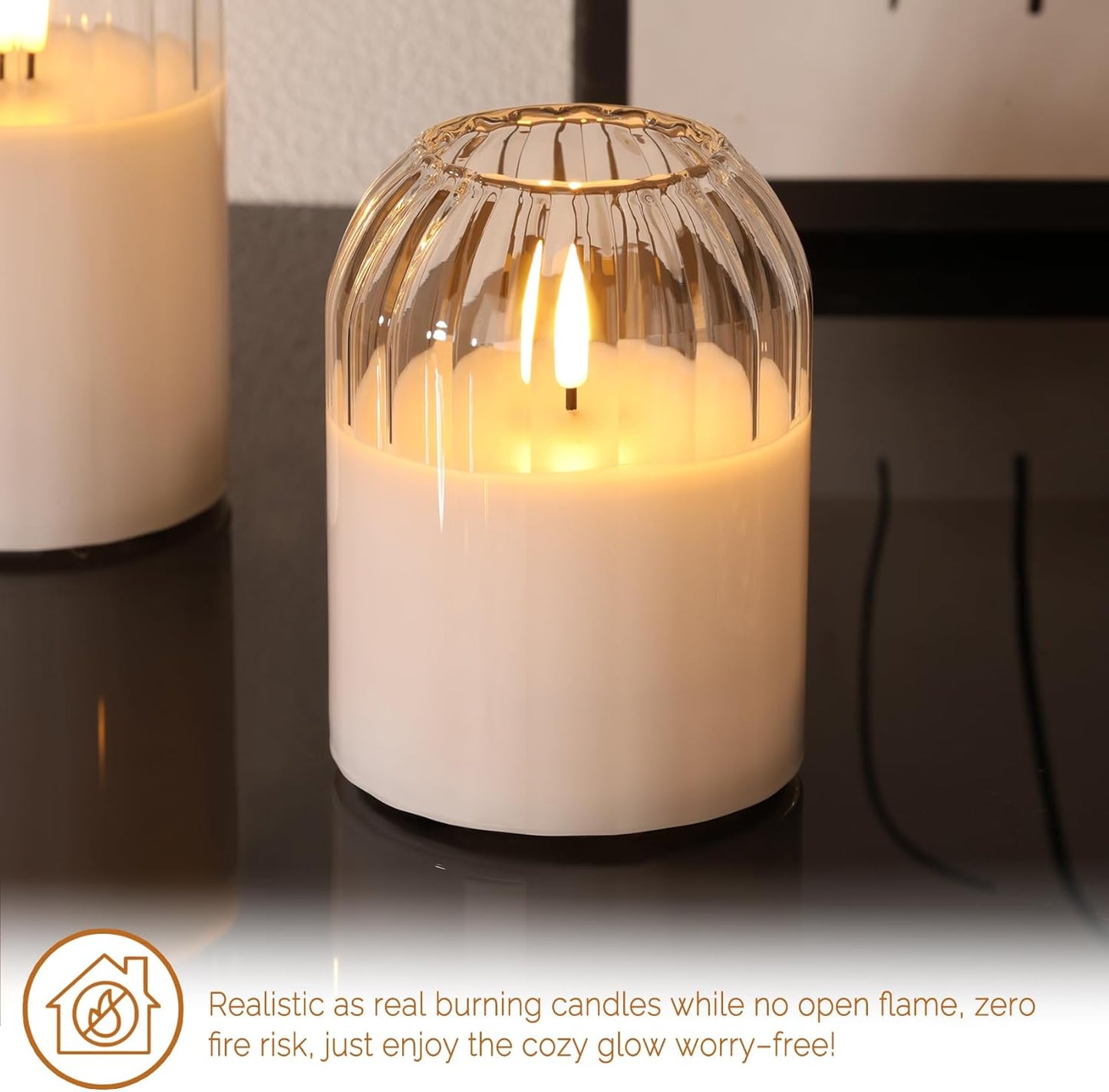 Grey Glass Flameless Pillar Candles with Remote, Flickering Battery LED Candles Table Decor Gift Set of 3