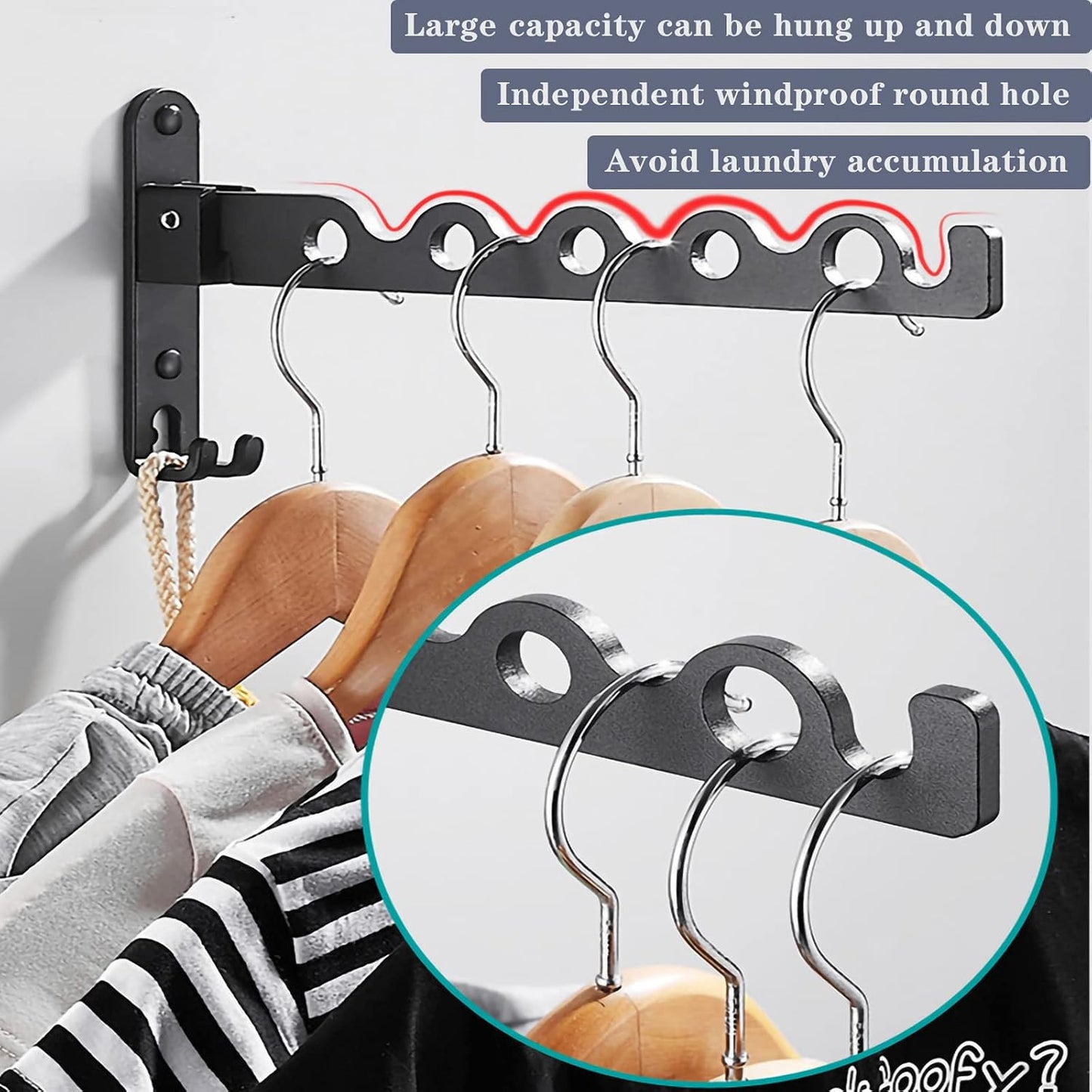 Clothes Drying Rack Wall Mounted Drying Racks for Laundry Room Organization and Storage Clothes Rack，Aluminum Dryer Rack with Two Drying Rods for Hanging Wet and Dry Clothes