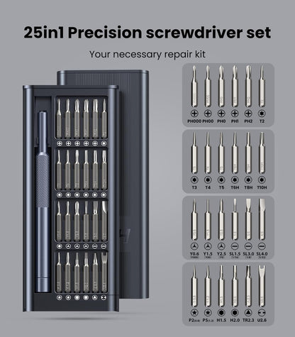 AXTH 25-in-1 Small Precision Screwdriver Set, Professional Magnetic Mini Repair Tool Kit for Phone, Computer, Watch, Laptop, Macbook, Ring Doorbell, Eyeglass, Electronic, [Bearing Steel] Screw Driver
