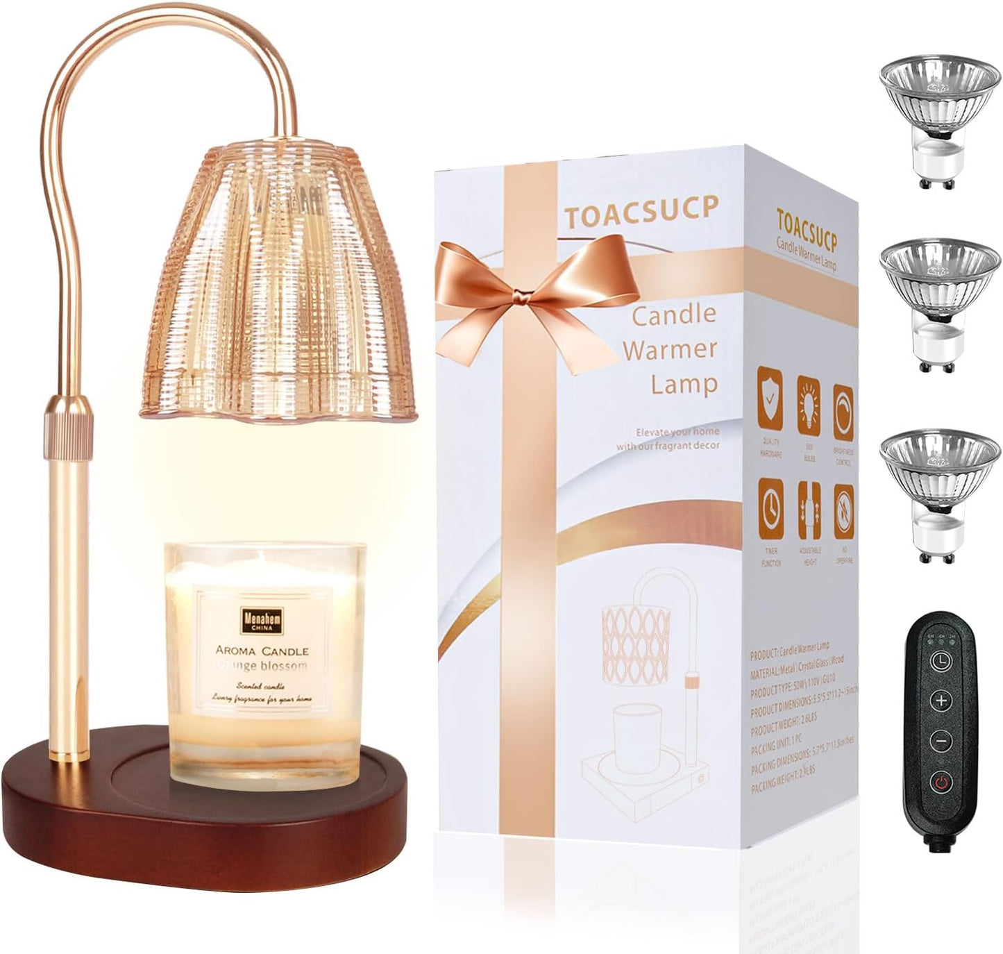 Candle Warmer Lamp with 3 Bulbs, Adjustable Height Dimmable Candle Warmer with Timer, Candle Lamp with Charming Gift Box Ribbon,Birthday Gifts for Women Mom, House Warming Gifts New Home Decor