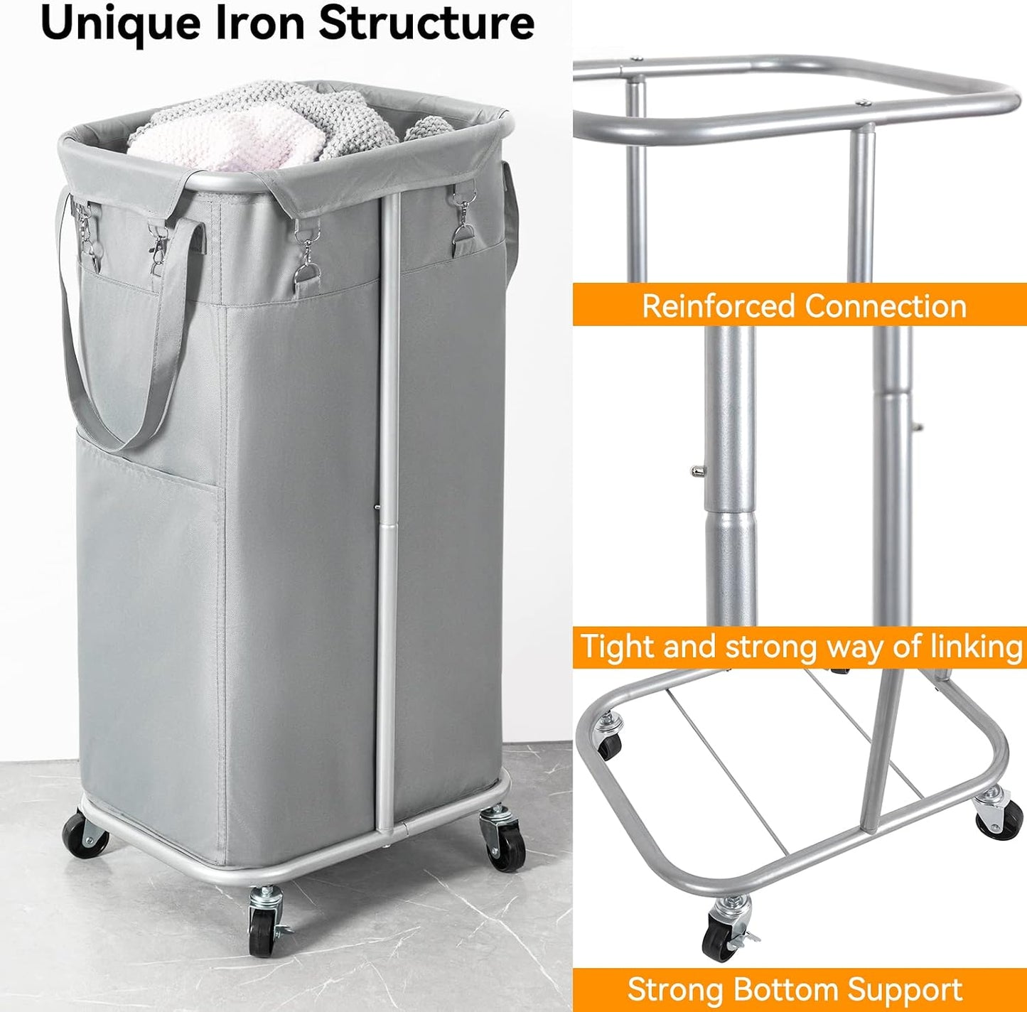 WOWLIVE Laundry Hamper with Wheels 260L Rolling Laundry Basket 3 Section Organizer Laundry Cart with Steel Frame and Removable Bags Large Dirty Clothes Hamper Dorm Room Storage for Bedroom