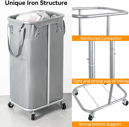 WOWLIVE Laundry Hamper with Wheels 260L Rolling Laundry Basket 3 Section Organizer Laundry Cart with Steel Frame and Removable Bags Large Dirty Clothes Hamper Dorm Room Storage for Bedroom