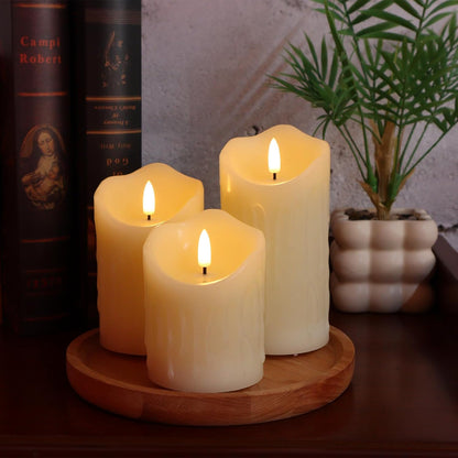 Flameless Candles Battery Operated with Remote Timer, 3D Flame Flickering, Last 500+ Hours Battery Candles, Ivory Real Wax LED Pillar Candle for Wedding Home Christmas Decorations, Set of 3