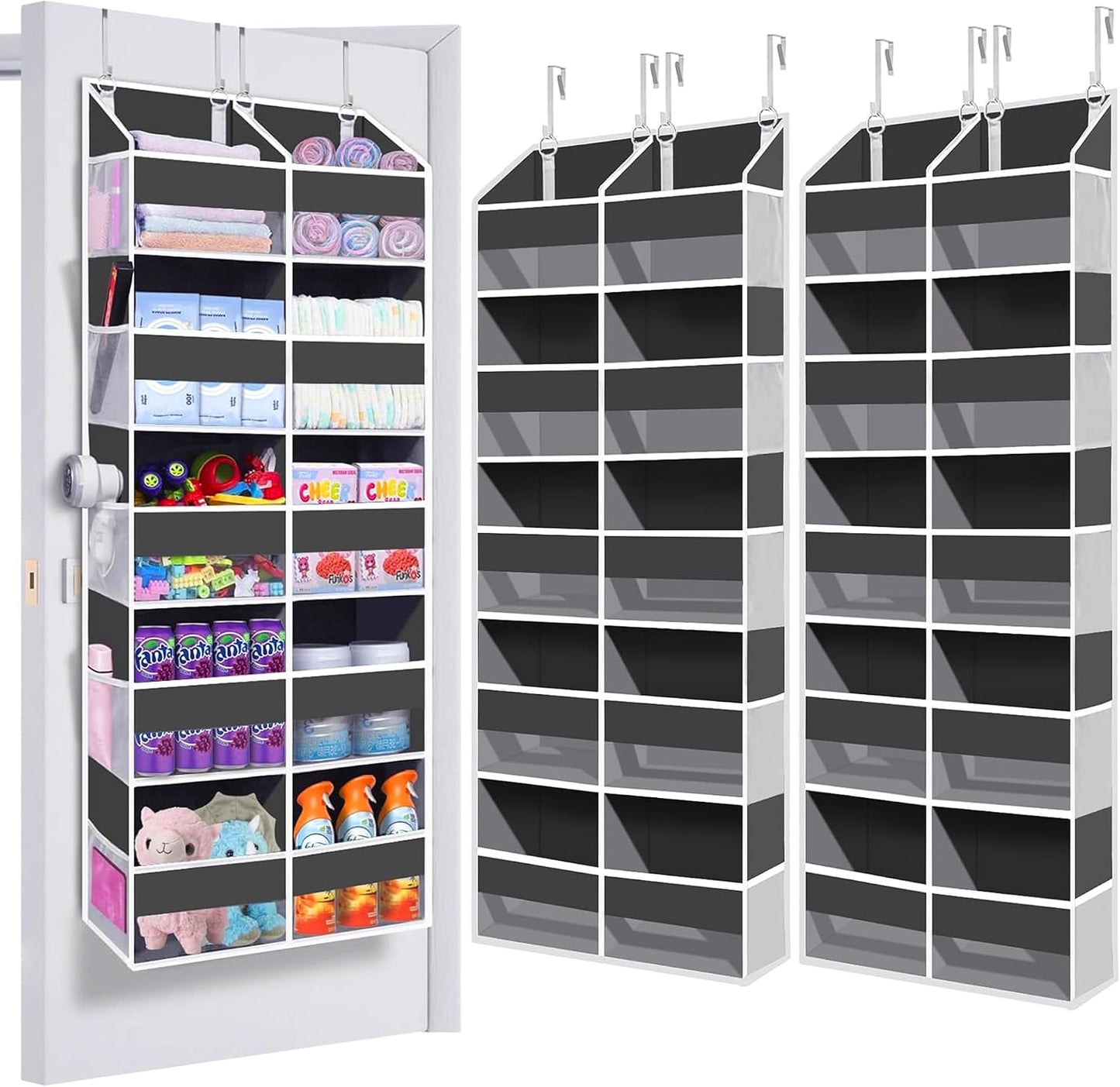 Heavy Duty Over The Door Organizer 5 Tiers, Extra Large Behind Door Storage of 10 Big Front & 10 Mesh Pockets, 80lb Weight Capacity, Hanging Doors Storage Organizer for Closet Bedroom Nursery, Grey