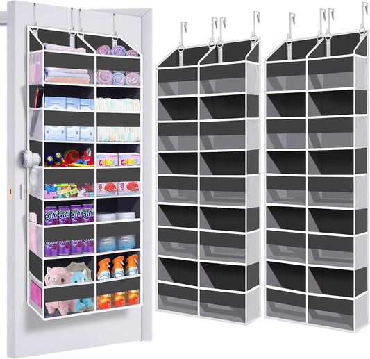 Heavy Duty Over The Door Organizer 5 Tiers, Extra Large Behind Door Storage of 10 Big Front & 10 Mesh Pockets, 80lb Weight Capacity, Hanging Doors Storage Organizer for Closet Bedroom Nursery, Grey