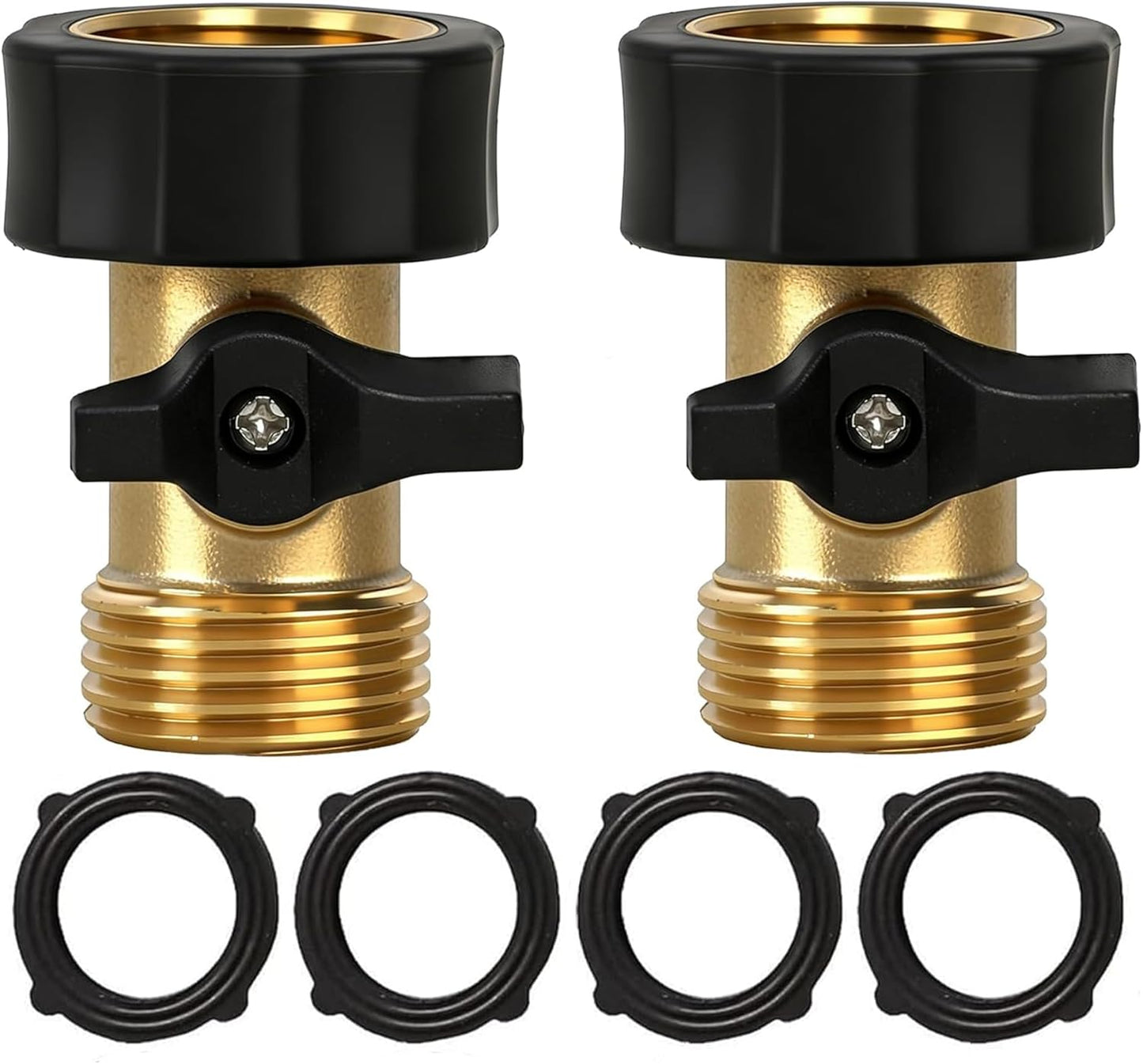 Hourleey Brass Garden Hose Shut Off Valve, 2 Pack Heavy Duty 3/4 Inch Solid Brass Garden Hose Shut Off Valve with 10 Extra Rubber Washers