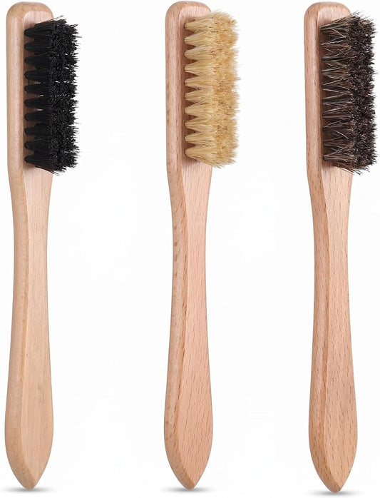 Gjinxi 3pcs Wood Laundry Stain Brush Set Tough Stain Remover Boar Bristle Brushes for Cleaning Clothes Furniture Fabric Leather Sofas Knits Cotton Linens Shoes Car Seats Boots Bags Hat Cashmere Wool
