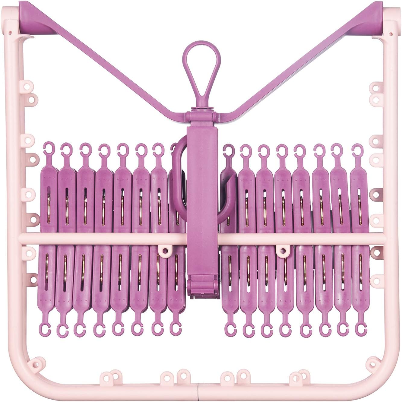 Foshine Foldable Clip Hangers Plastic Blue with 32Pcs Drying Clips | Drip Hanger Foldable Wind-Proof Hook For Underwear Socks Bras Lingerie Clothes