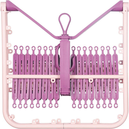 Foshine Foldable Clip Hangers Plastic Blue with 32Pcs Drying Clips | Drip Hanger Foldable Wind-Proof Hook For Underwear Socks Bras Lingerie Clothes