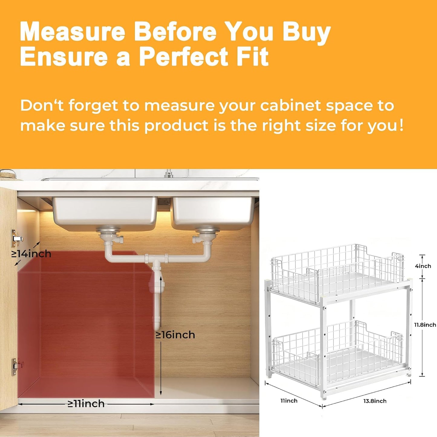 Under Sink Organizer, 2-Tier Pull Out Cabinet Organizer, Kitchen Bathroom Organizer and Storage, Spice Rack for Kitchen, Multi-use Sliding Drawers Shelves, Pack of 2
