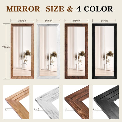 Full Length Mirror 65"x22" with Stand Solid Wood Frame Floor Large Mirror for Living Room, Bedroom Hanging Standing or Leaning Wall-Mounted, New Black