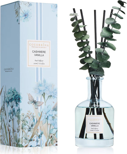 COCORRÍNA Wild Mint & Eucalyptus Reed Diffuser – 6.76 oz Essential Oil with 8 Reeds & Real Eucalyptus Sticks, Home Fragrance for Bedroom or Bathroom Décor