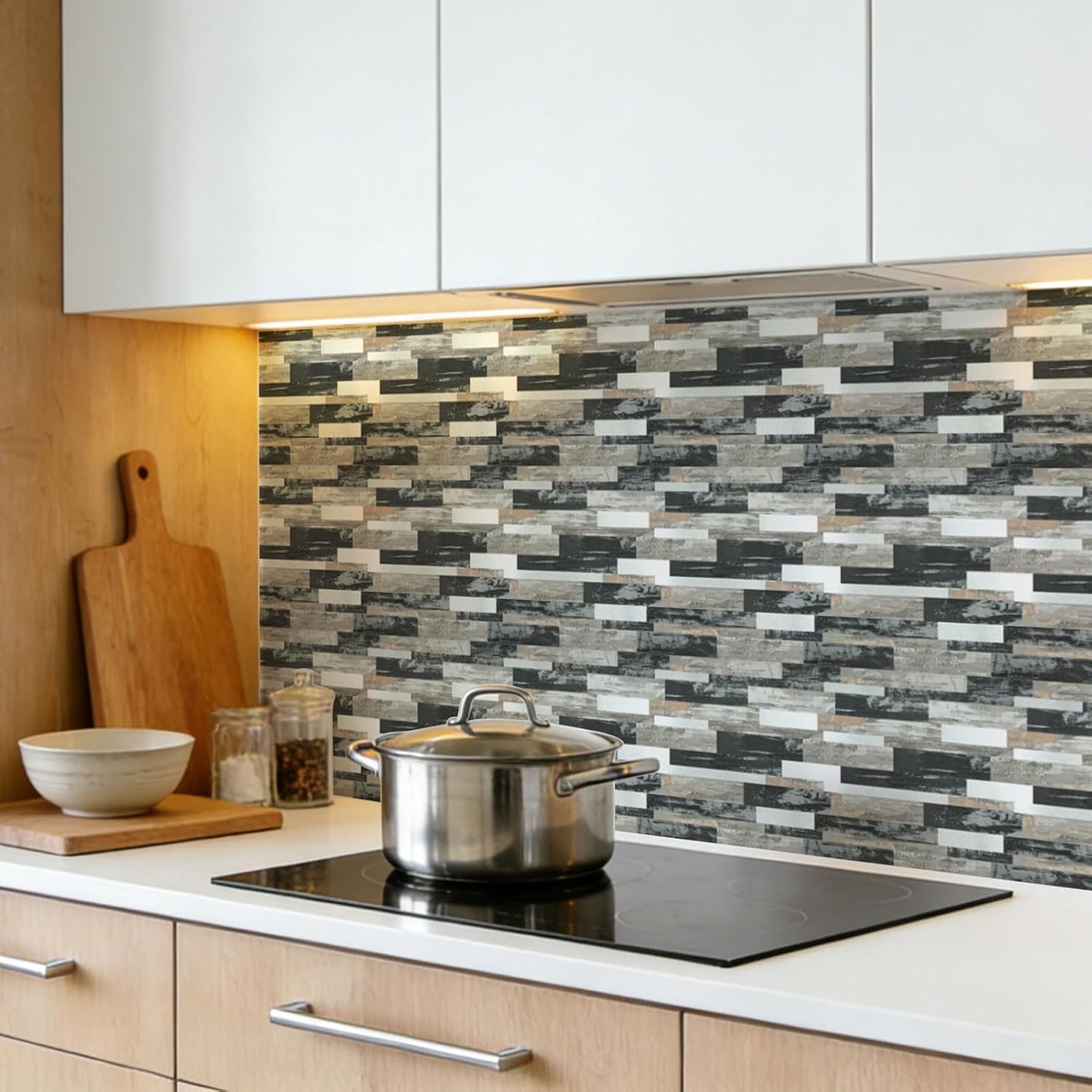 Art3d 10-Sheet Peel and Stick Backsplash Tile for Kitchen Bathroom Fireplace Laundry Room in White Slate with Gold Studded