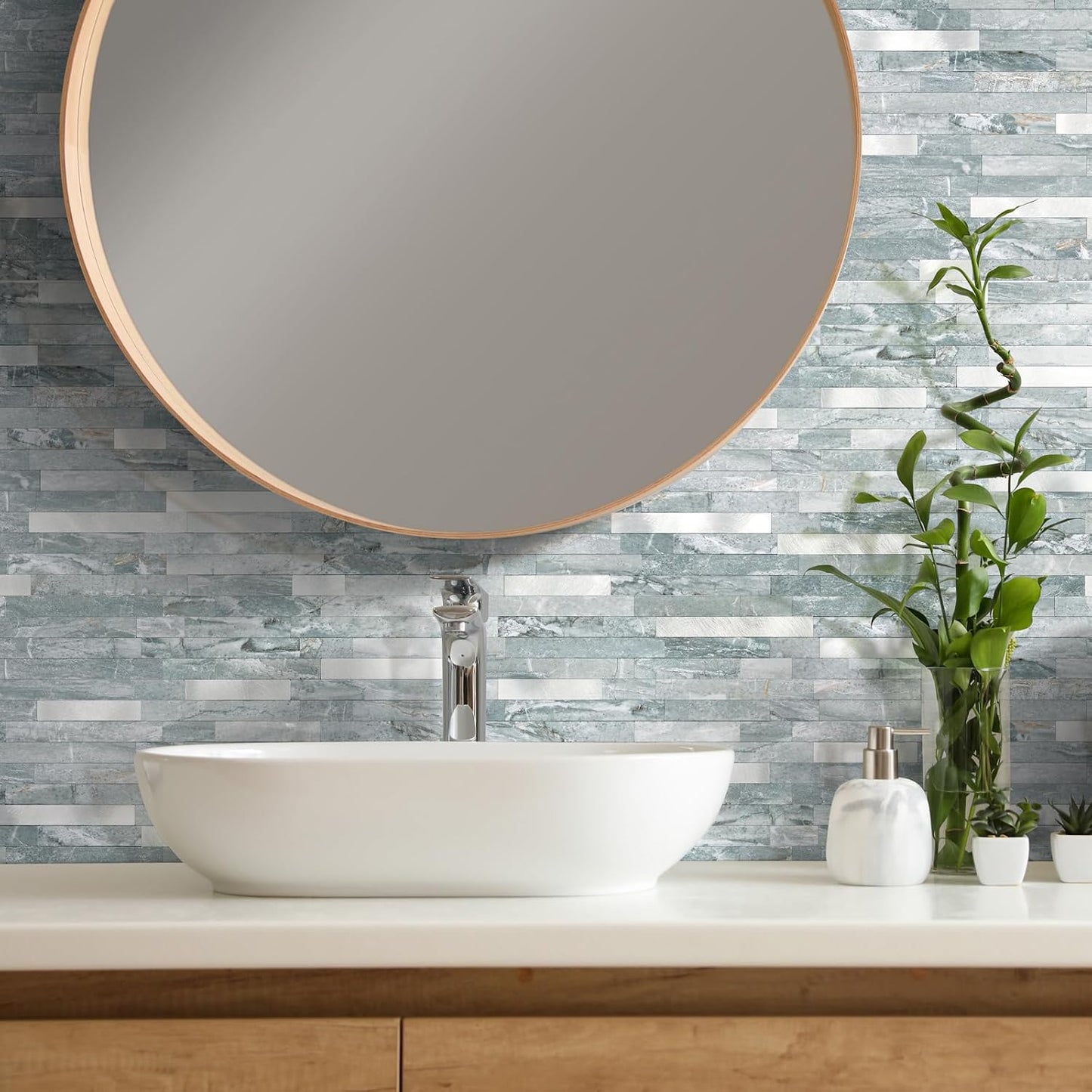 Yipscazo 2026 New Upgrade 11.34" X 11.57" Peel and Stick Backsplash, Stick on Backsplash Tiles for Kitchen, Bathroom, Fireplace (10 Sheets, Beige Rocks + Rose Gold)