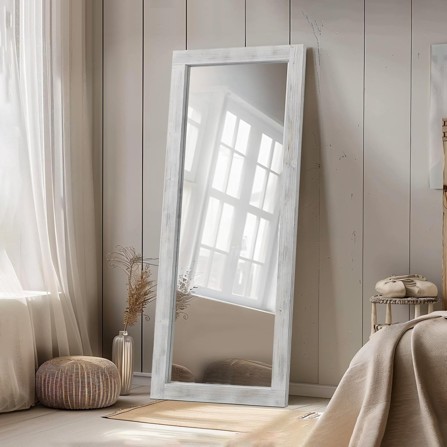 MELOMOIR Rustic Farmhouse Full Length Mirror, 64"x21" Wood Frame Floor Mirror, Free Standing Leaning Hanging Mirror, Long Mirror for Bedroom Living Room Cloakroom
