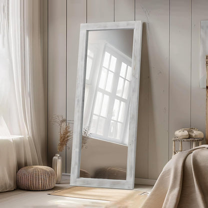 MELOMOIR Rustic Farmhouse Full Length Mirror, 64"x21" Wood Frame Floor Mirror, Free Standing Leaning Hanging Mirror, Long Mirror for Bedroom Living Room Cloakroom