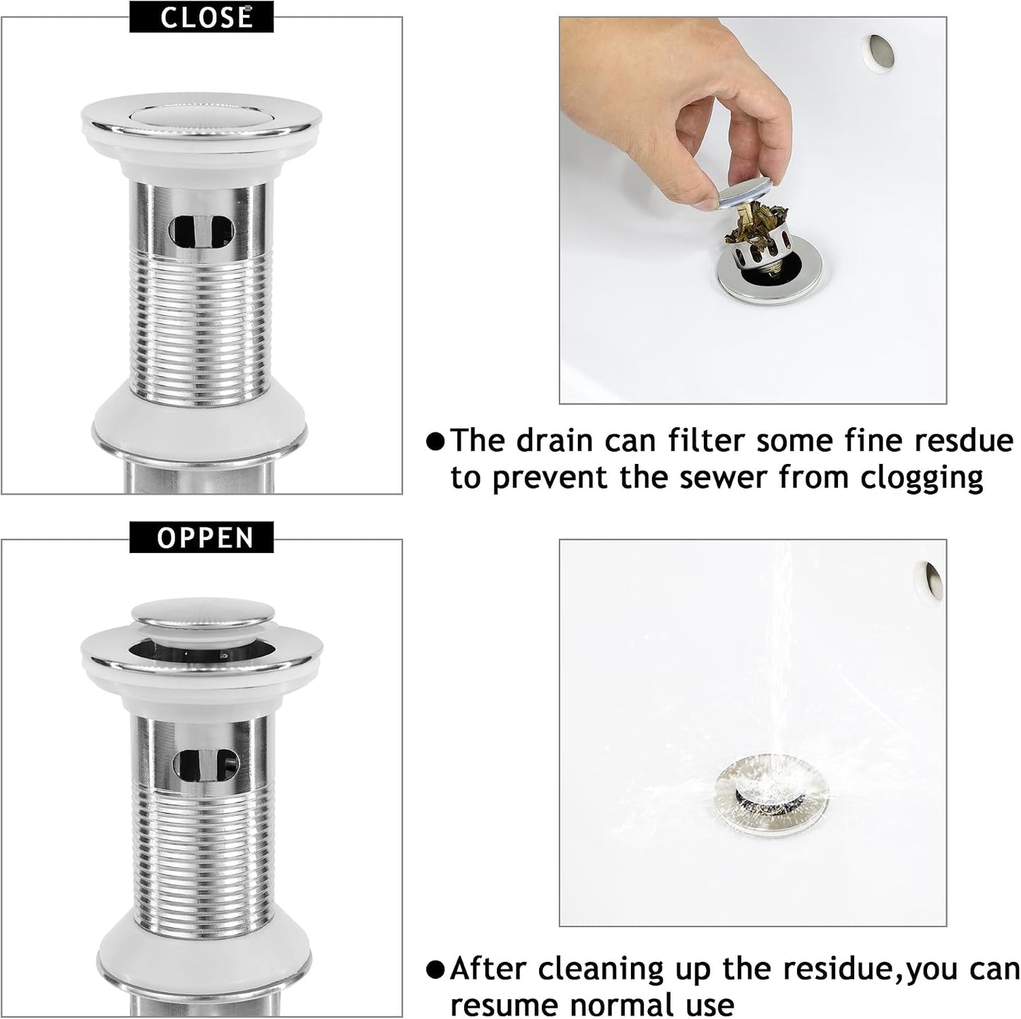 Bathroom Sink Drain,2 Pack Matte Black Drain Stopper Without Overflow,Small Cap Pop Up Drain Assembly with Detachable Strainer Basket,Built-in Anti-Clogging, Stainless Steel Nut