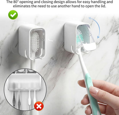 2 PCS Wall Mounted Toothbrush Holders Single Slot Toothbrush Holders with Cover for Shower Electric Toothbrushes Home Travel Storage (White)
