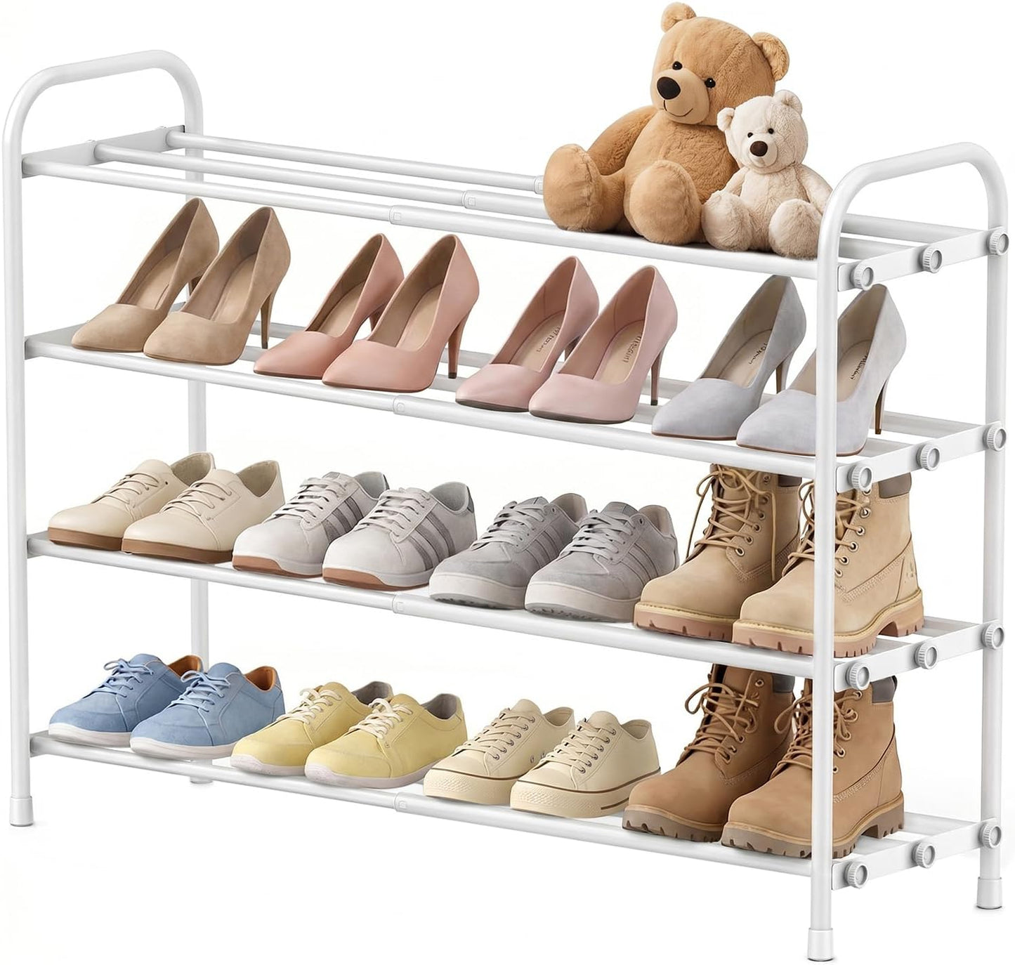 INSMART 3-Tier Expandable Shoe Rack, Stackable and Adjustable Shoes Organizer Storage Shelf, Sturdy and Durable Metal Structure Free Standing Shoe Rack for Closet Entryway Doorway