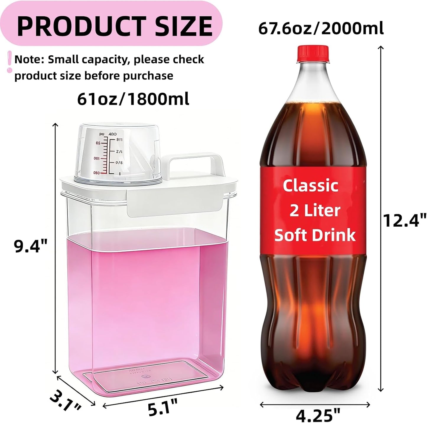Covzoe 3 Pack Laundry Detergent Dispenser, 61 Oz Plastic Liquid Laundry Soap Containers with 15 Removable Labels, Clear Fabric Softener Dispenser Laundry Powder Holder for Laundry Room
