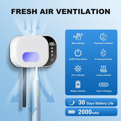 Upgraded Toothbrush Cleaner Holder Wall Mounted, Razor Electric Toothbrush Holder for Bathroom, LED Smart Screen, with Auto-Inductive Cover, Air Drying and 60-Degree Drying, for Home, Travel