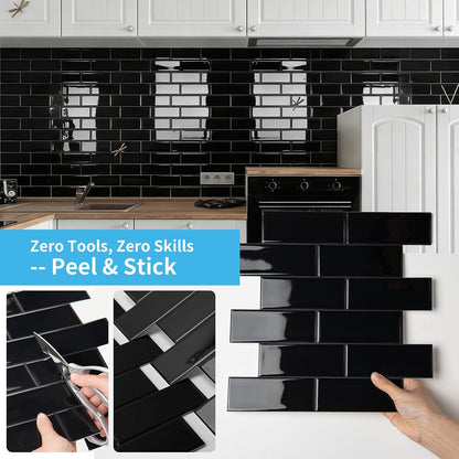 Art3d 10-Pack Heavy-Duty Peel and Stick Backsplash, 12 x 12 Inch Vinyl Seaglass Subway Design Stick on Wall Tile for Kitchen Living Room Home Decor, White