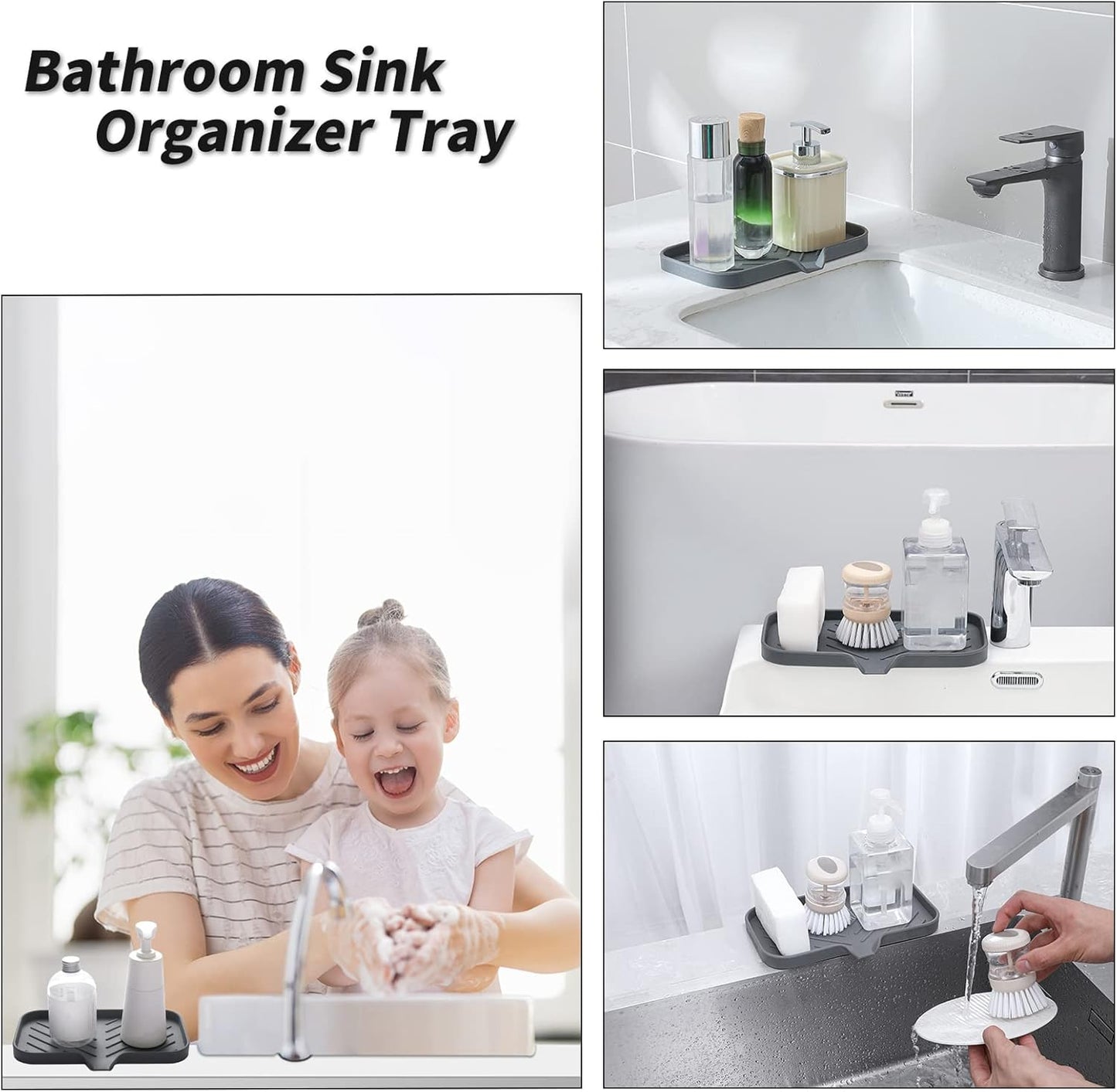 MicoYang Silicone Bathroom Soap Dishes with Drain Spout-Bathroom and Kitchen Sink Organizer,Sponge Holder,Dish Soap Tray,Perfect for Dispenser,Scrubber,Bottle,Cup on Sink or Counter-Coffee 4.9"×3.2"
