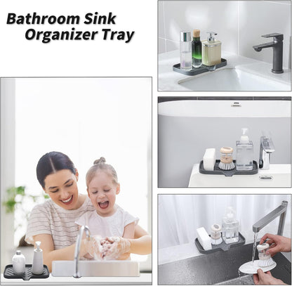 MicoYang Silicone Bathroom Soap Dishes with Drain Spout-Bathroom and Kitchen Sink Organizer,Sponge Holder,Dish Soap Tray,Perfect for Dispenser,Scrubber,Bottle,Cup on Sink or Counter-Coffee 4.9"×3.2"