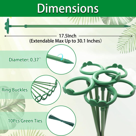 Extendable Plant Stakes, Length Scalable from 17.9IN to 42.3IN Plant Support Stake, Orchid Sticks with Clips for Indoor Outdoor,Garden Stakes for Plant,Tomato,Vegetables,Monstera,Vine - 3Pack