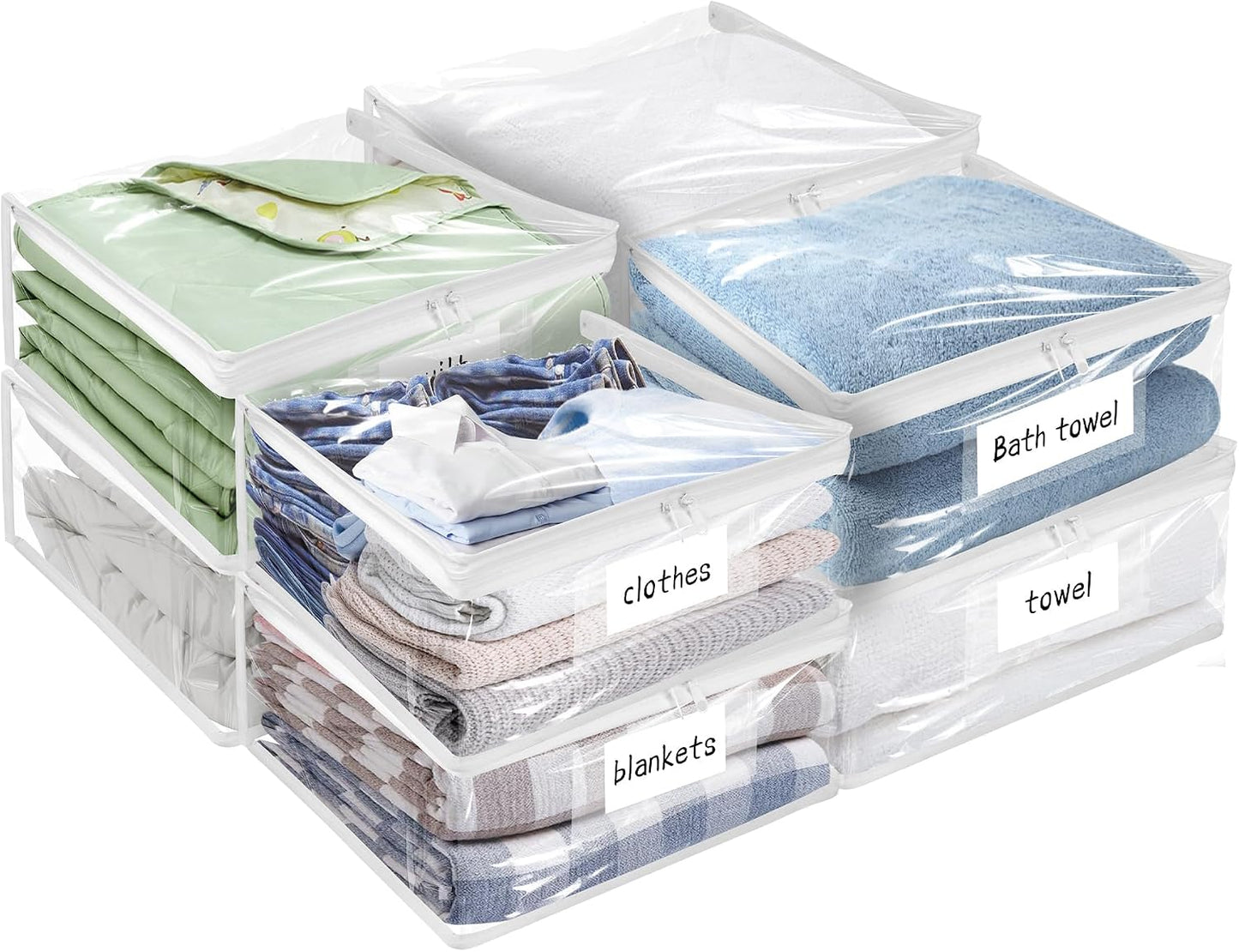Plastic Storage Bags with Easy-Glide Zipper, Pack of 8, Durable Clear Vinyl Zippered Storage Bags for Clothes Sweaters Comforters Blankets Sheets Bedding (15.7 x 13.8 x 3.9 Inch, White)