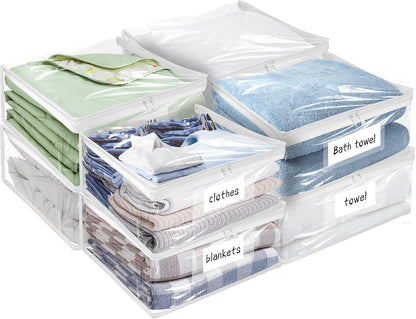 Plastic Storage Bags with Easy-Glide Zipper, Pack of 8, Durable Clear Vinyl Zippered Storage Bags for Clothes Sweaters Comforters Blankets Sheets Bedding (15.7 x 13.8 x 3.9 Inch, White)