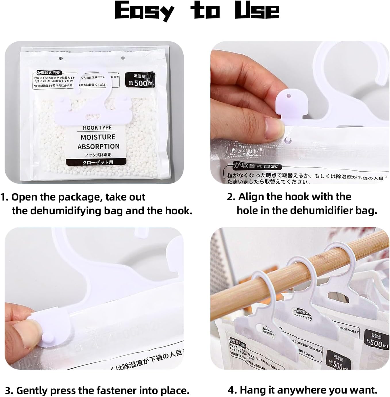 Hanging Moisture Absorbers, Portable Dehumidifier Bags.Fragrance Free Humidity Absorber for Closet, Suitable forBedroom, Bathroom, Kitchen