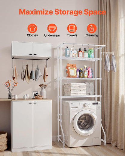 VEVOR Over The Washer and Dryer Storage Shelf, 3 Tier Laundry Room Drying Rack with Hanger Rod and Hooks, Adjustable Over Washer and Dryer Shelves, Laundry Room Shelf Storage Space Saver, Black