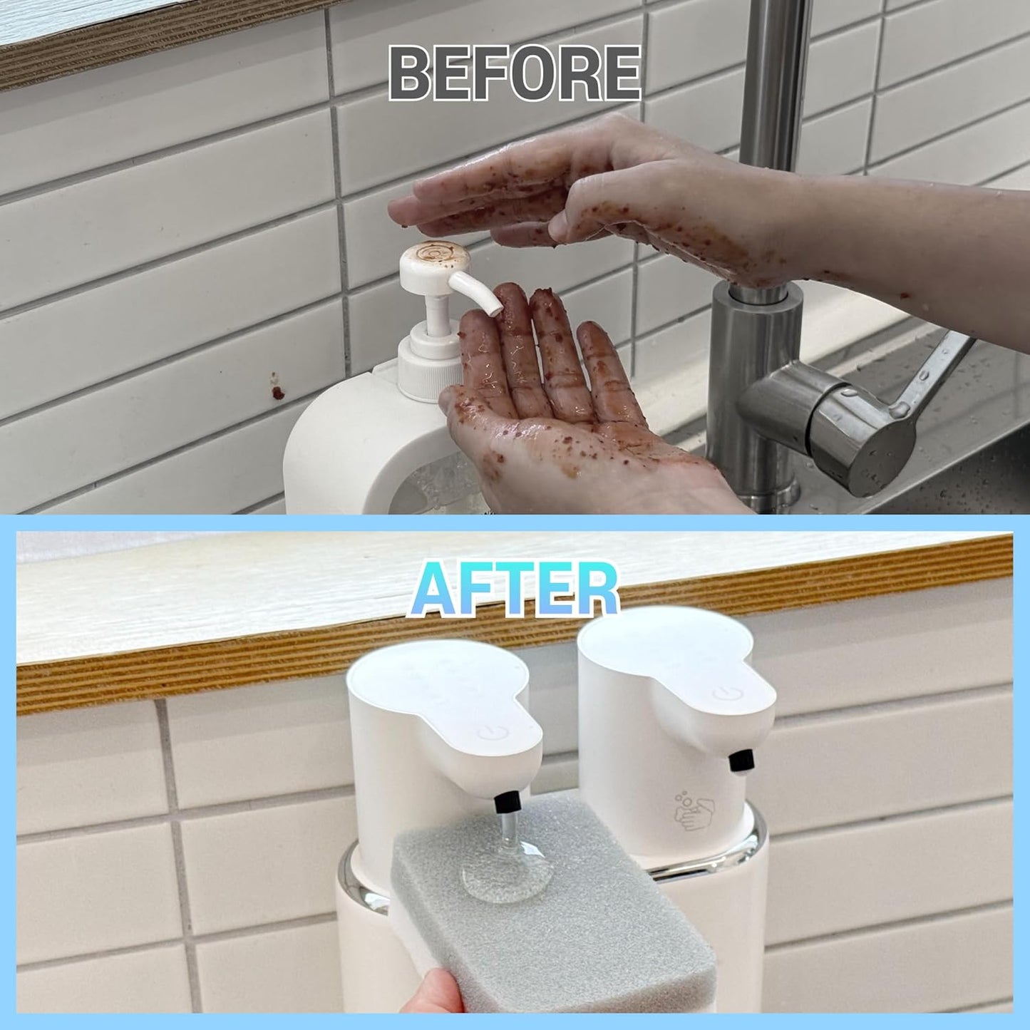 OLG Touchless Soap Dispenser - Automatic Hand - Dual Tank - 27 fl oz - Dish Detergent - Kitchen Bathroom - Foam and Liquid