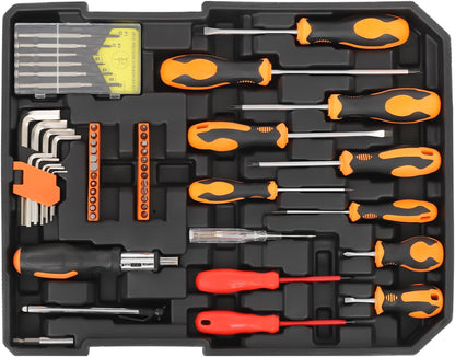 187pcs Trolley Case Tool Set, Carbon Steel Home Repair Kit Household Hand Tool Kit Toolbox Storage Case, Complete Rolling Tool Box for Maintenance Garden Homeowner DIYer Handyman
