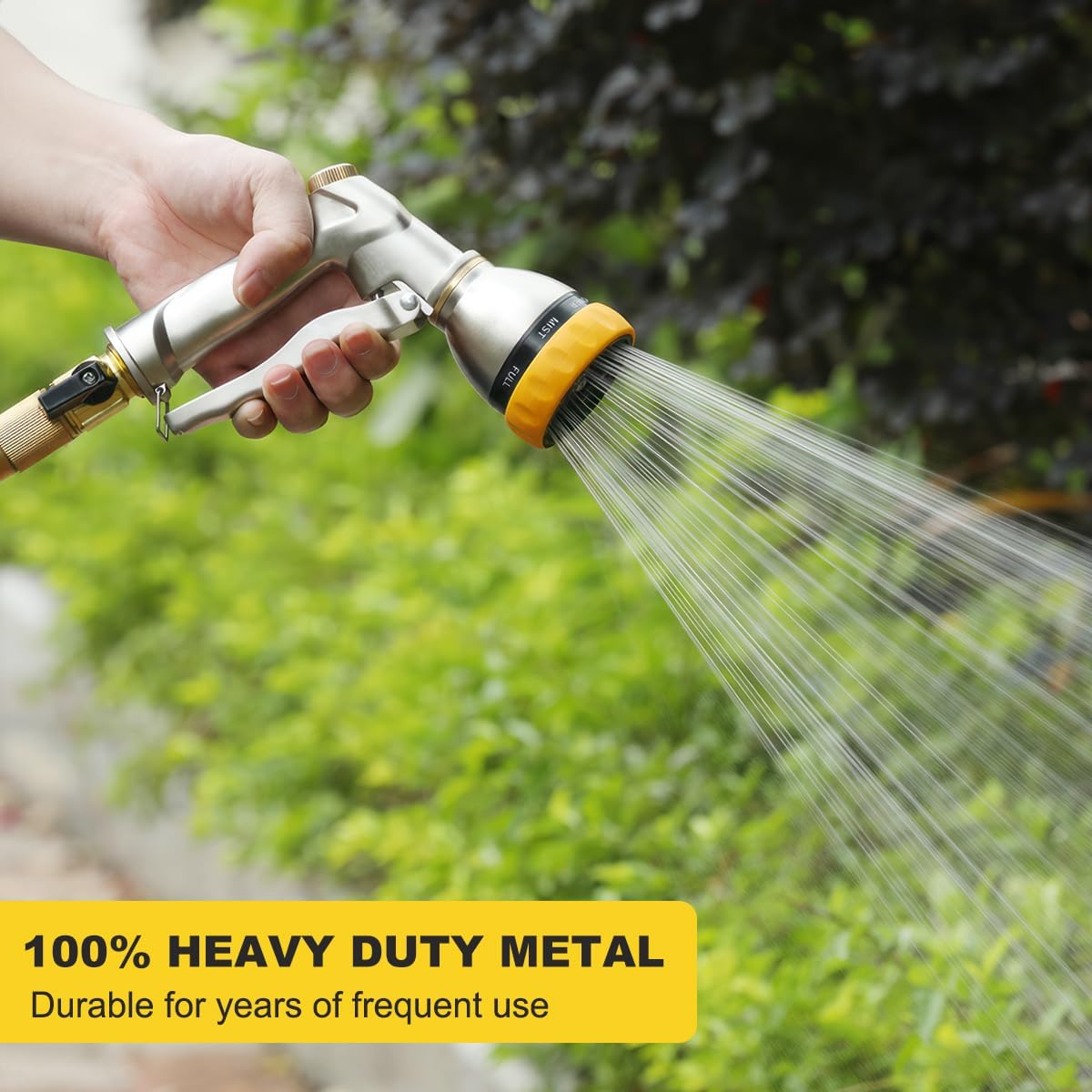 FANHAO Garden Hose Nozzle Heavy Duty Metal Spray Nozzle with Thumb Control, High Pressure Water Nozzle with 8 Adjustable Spray Patterns for Watering Plants, Washing Cars and Showering Pets