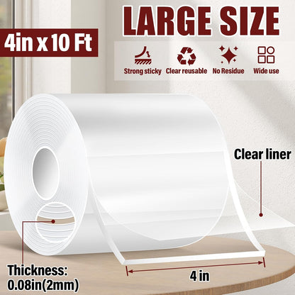 2In x 10Ft Heavy Duty Double Sided Tape, Removable Nano Tape, Transparent Multipurpose Mounting Tape for Home and Office