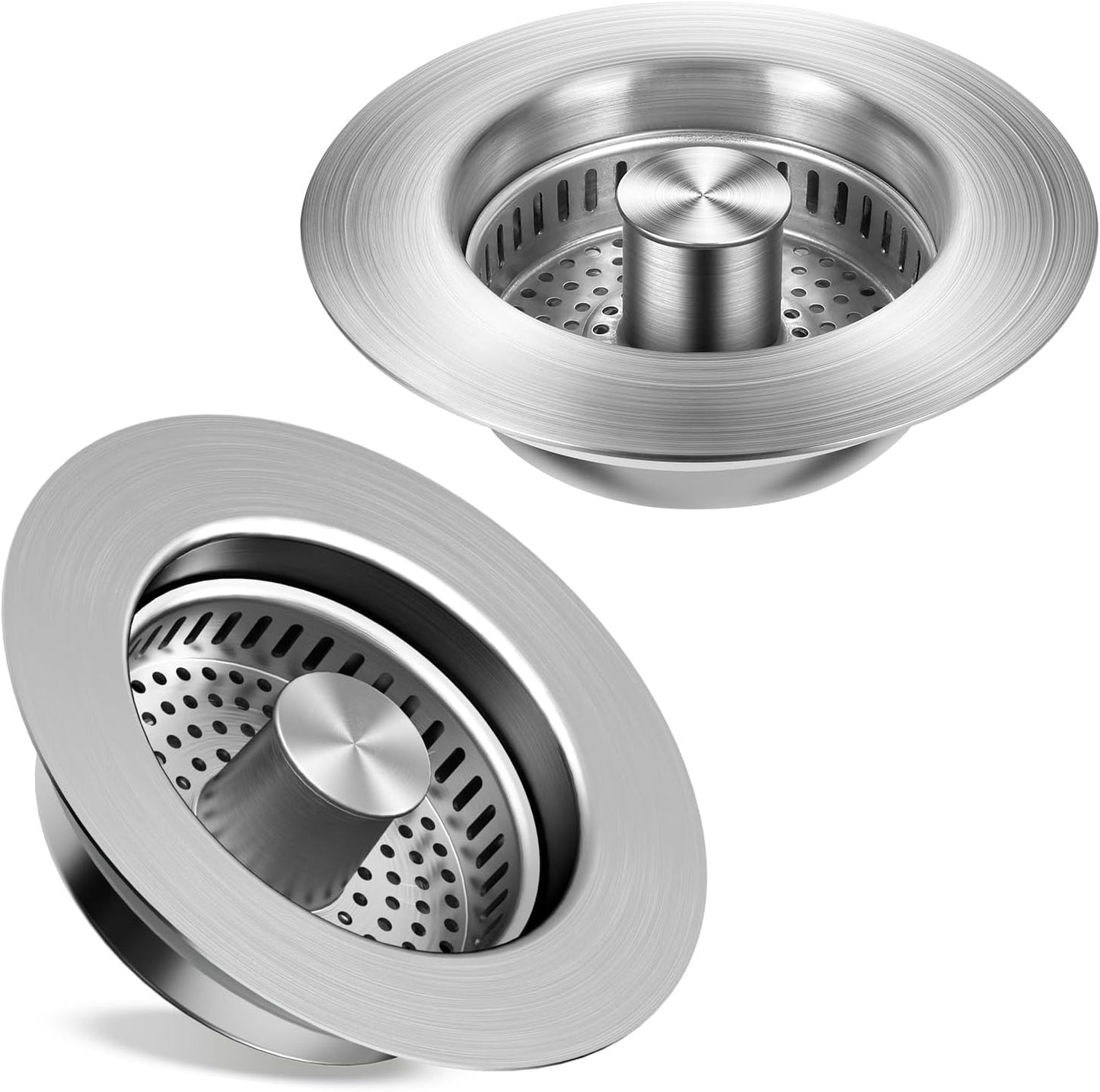 Sink Drain Strainer 3 in 1, 304 Stainless Steel Pop Up Kitchen Sink Stopper with Anti-Clogging Basket, Kitchen Essential Drain Anti-Clog Gadgets, Fits US Standard 3-1/2'' Sink Drain (SUS 304 Brushed)