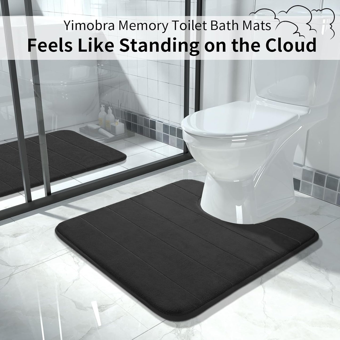 Yimobra Memory Foam Bath Mat, Super Soft Absorbent Bathroom Rug Non Slip, Quick Dry, Machine Washable Floor Carpet for Tub Shower, Home Decor Accessories, 24x17, Grey