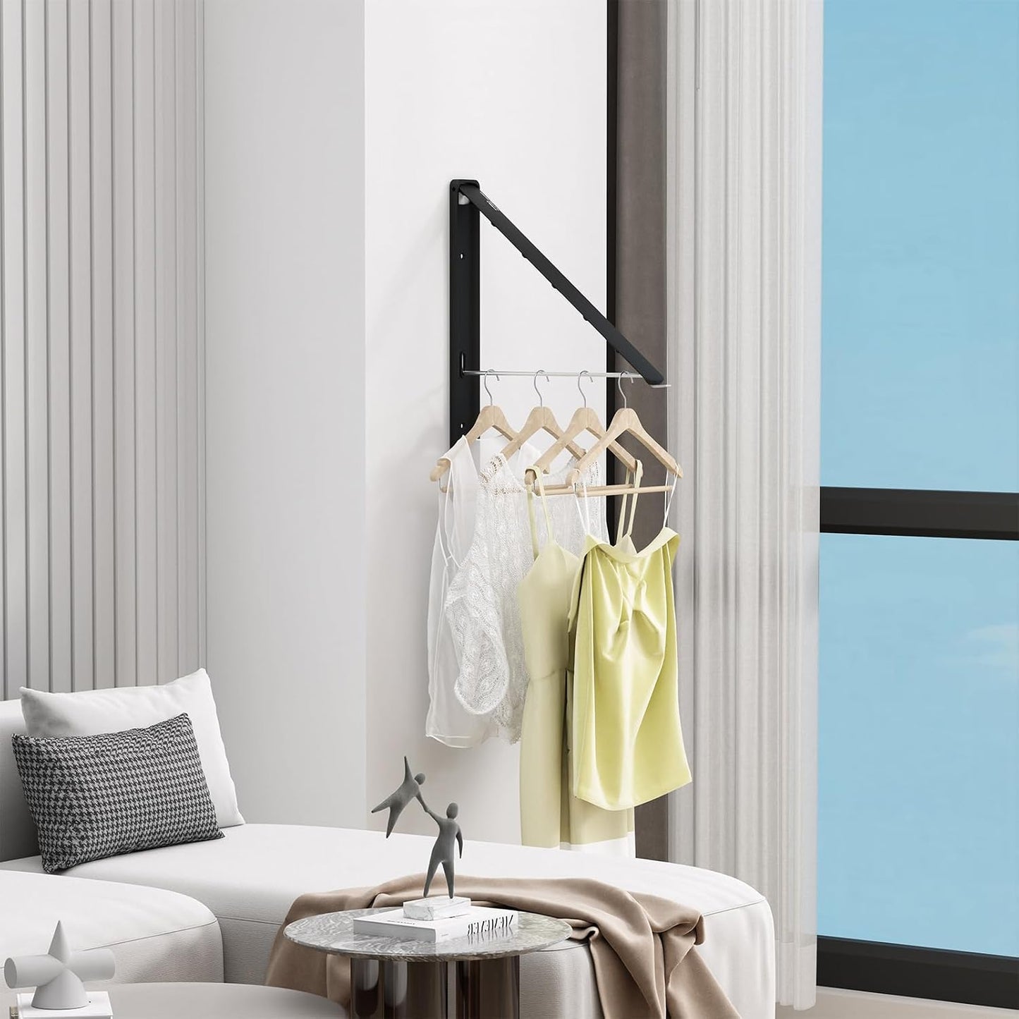 Retractable Clothes Drying Rack for wall clothes hanger rack for Laundry | Folding Hanger Rack Laundry Hanger Dryer Rack, Easy to Install, Closet Storage Organization, Space Saving Aluminium,Walnut