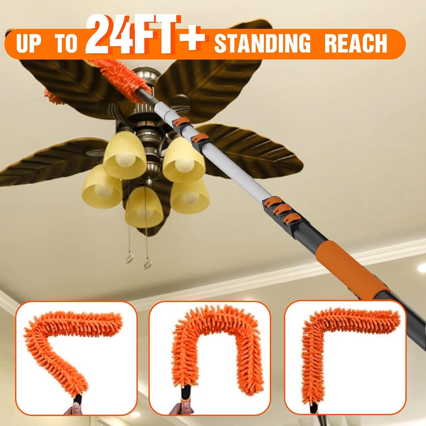 LAANPOLE 26FT Reach Ceiling Fan Cleaner Duster, Fan Blade Cleaner Kit with 5-20FT Extension Pole, Microfiber Duster & Replaceable Cleaning Cloth for Blades, Ceiling, Furniture