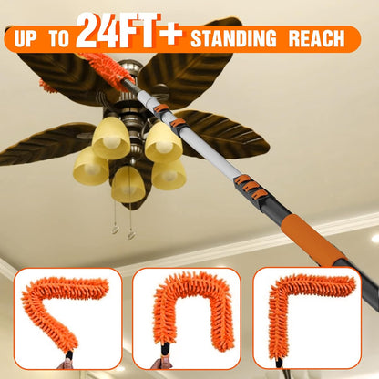 LAANPOLE 26FT Reach Ceiling Fan Cleaner Duster, Fan Blade Cleaner Kit with 5-20FT Extension Pole, Microfiber Duster & Replaceable Cleaning Cloth for Blades, Ceiling, Furniture