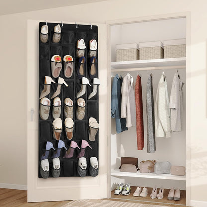 FENTEC 40 Large Pockets Over The Door Shoe Organizer, Mesh Hanging Shoe Organizer Shoe Rack for Closet Mesh Closet Shoe Holder, Over Door Organizer, Shoe Organizer for Wall, Grey, 1 Pack