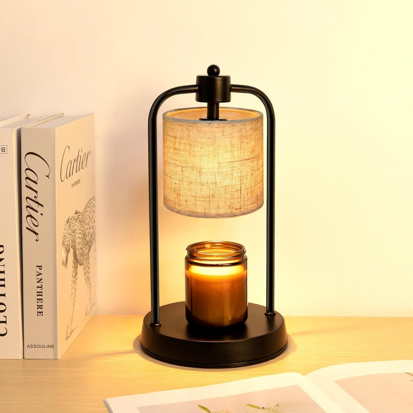 Candle Warmer Lamp Electric with Timer: Wax Melts Warmer - Dimmable Candle Wax Warmer Electric Candle Warmer with Replacement Bulbs, Bedroom Home Decor Compatible with Various Candles-Linen