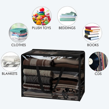 SGHUO Blanket Storage Bags 60L Extra Large Plastic Vinyl Clear Storage Bag for Clothes, Comforter, Bedding, Moving Bags with Zipper and Reinforced Handle (4pcs)