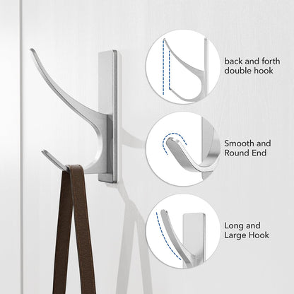 pickpiff White Self Adhesive Coat Hooks for Hanging: 13LB Extra Strong Stainless Wall Hook for Towel, Utensil, Backpack, Hat, Sturdy Metal Hanger for Bathroom, Kitchen, Door, 4-Pack