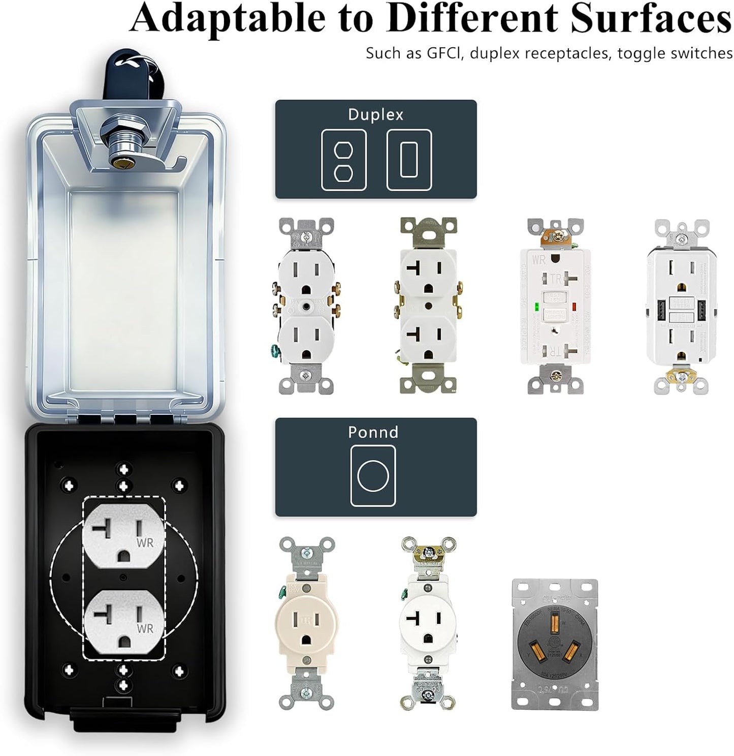 Universal Weatherproof Electrical Outlet Cover with Lock, Baby Proof Outlet Lock Box, Fits Most 2.6 "H x 2.56 "W or Smaller Plugs, Clear Outlet Waterproof Cover Box Fit for Outdoor In-Use